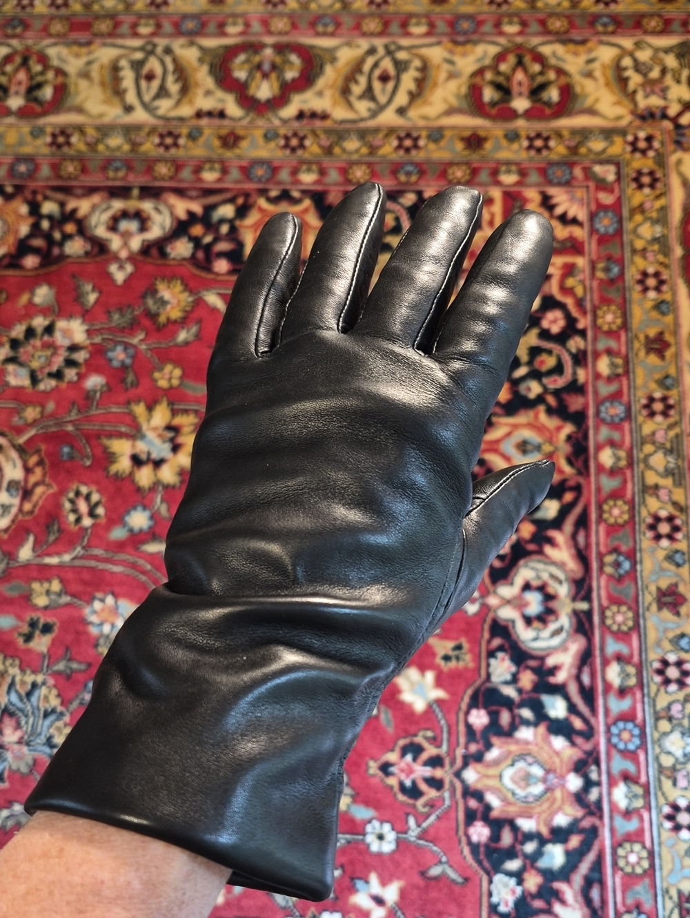 NORDSTROM Y2K Leather Gloves With Cashmere Lining Black Large NWOT